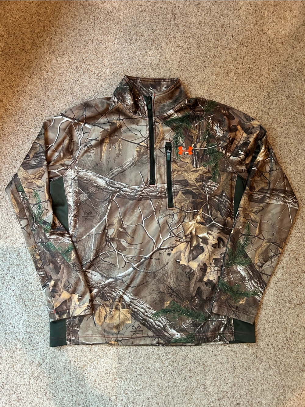 Under Armour Realtree Camo Hunting Pullover with Orange Logo